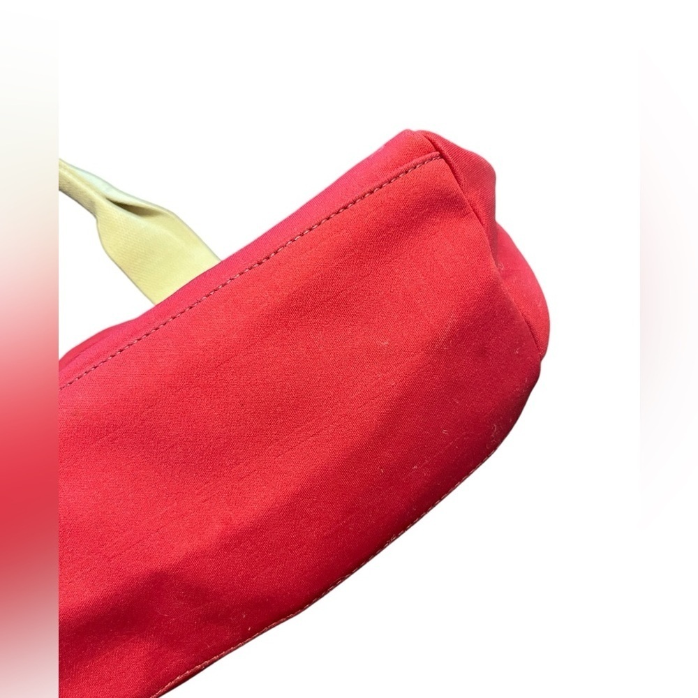 BURBERRY Red Canvas Ivory Fabric Leather Handles Satchel Tote Bag Made in Italy - Picture 4 of 16